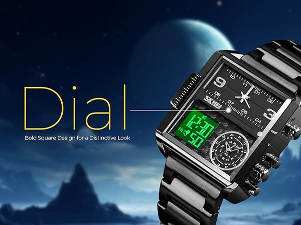 Original SKMEI 1584 – Triple Time Square Watch | Black