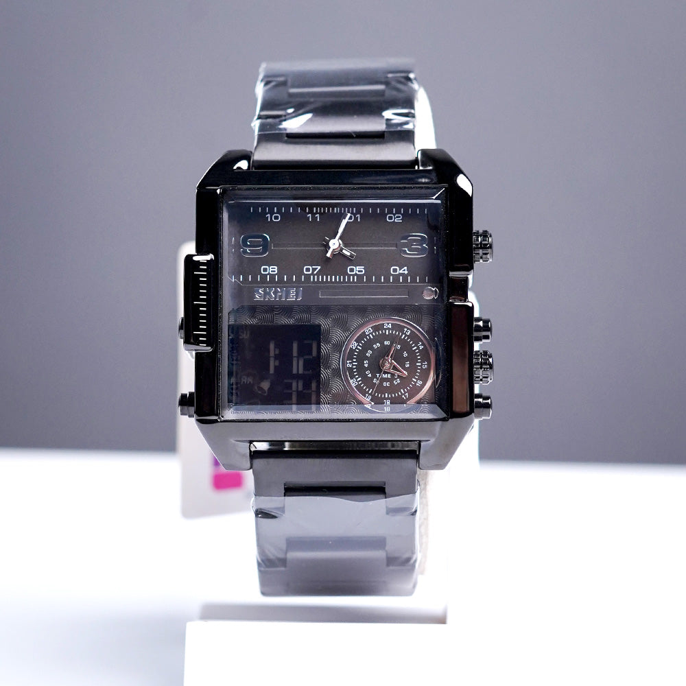 Original SKMEI 1584 – Triple Time Square Watch | Black