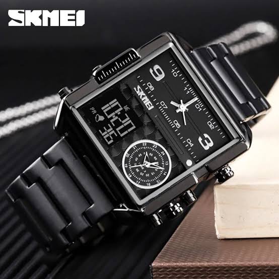 Original SKMEI 1584 – Triple Time Square Watch | Black